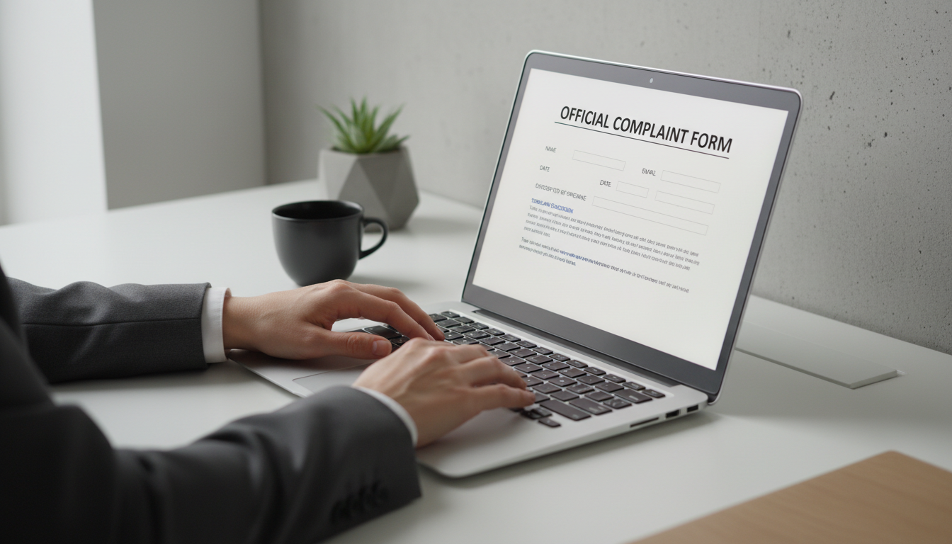 Человек составляет жалобу на неправомерные действия коллекторов