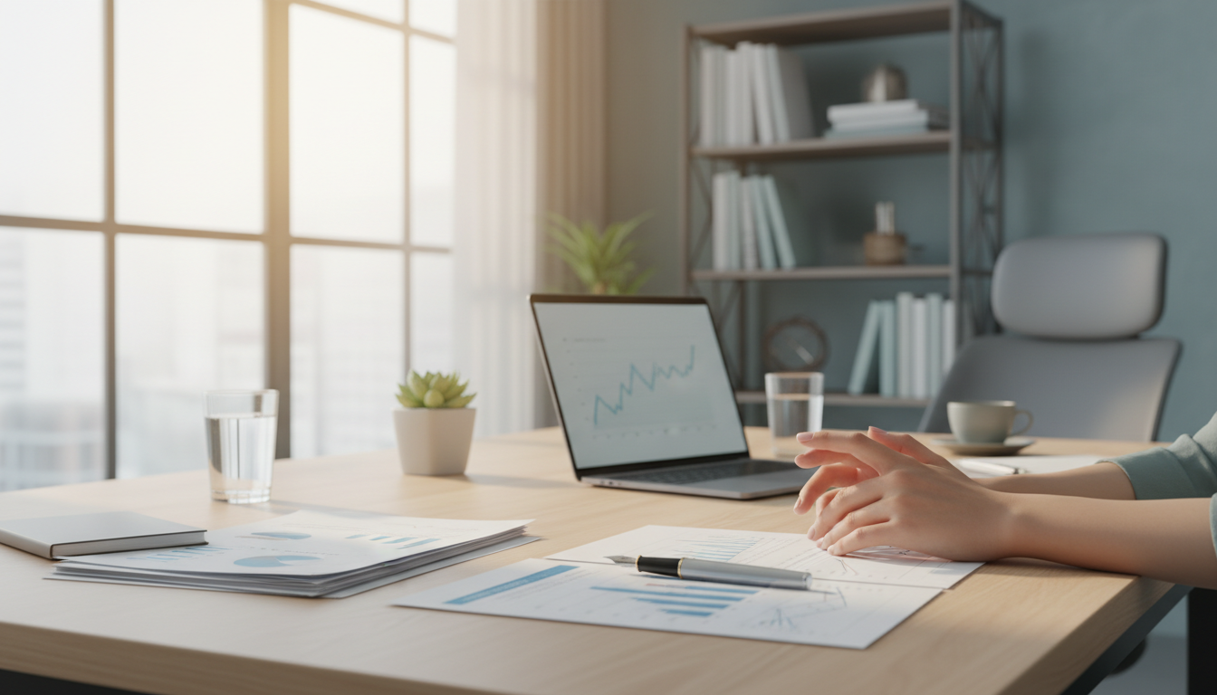 Человек за столом с документами, символизирующий финансовое планирование и облегчение