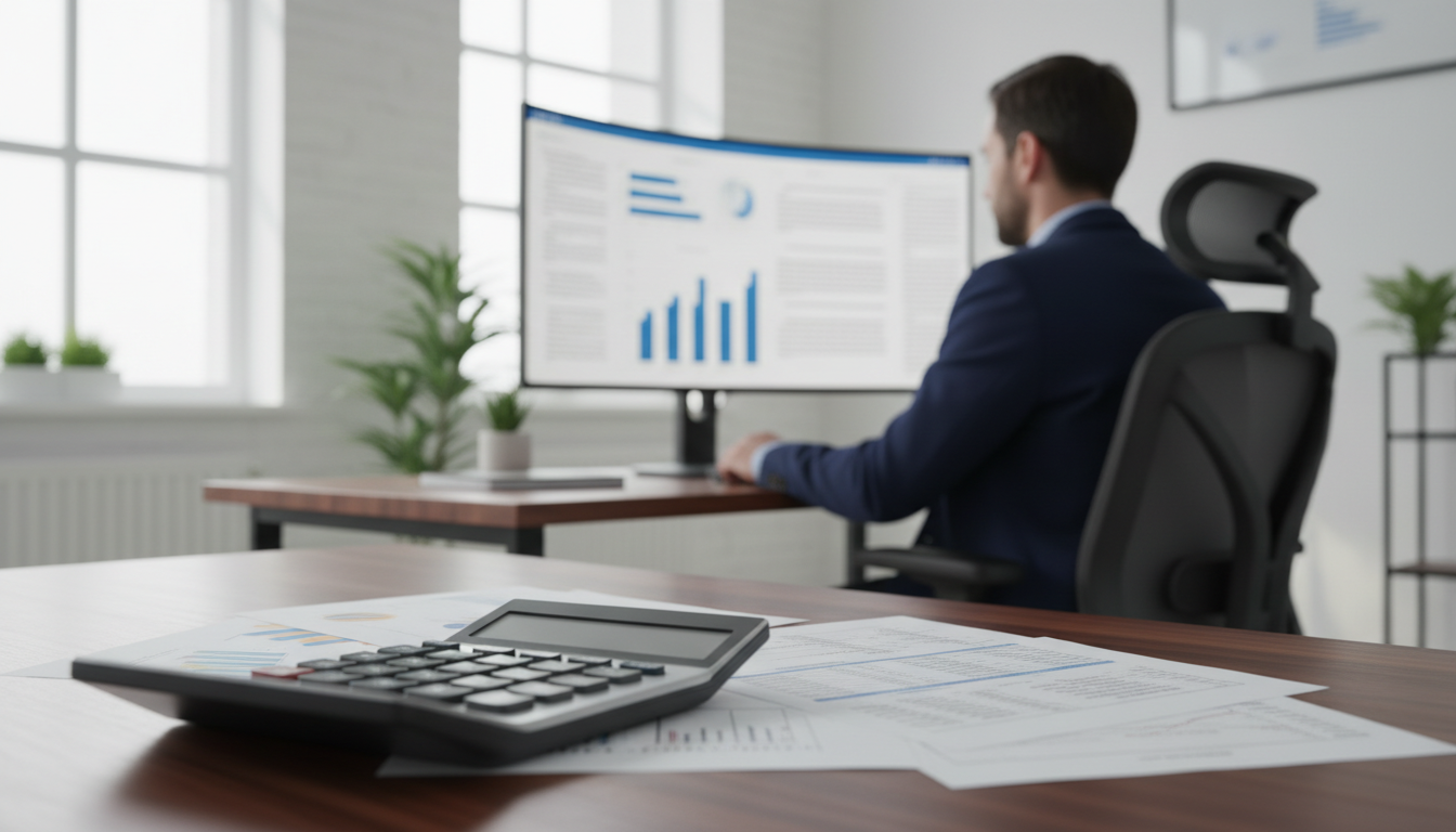 Человек анализирует финансовые документы в современном офисе
