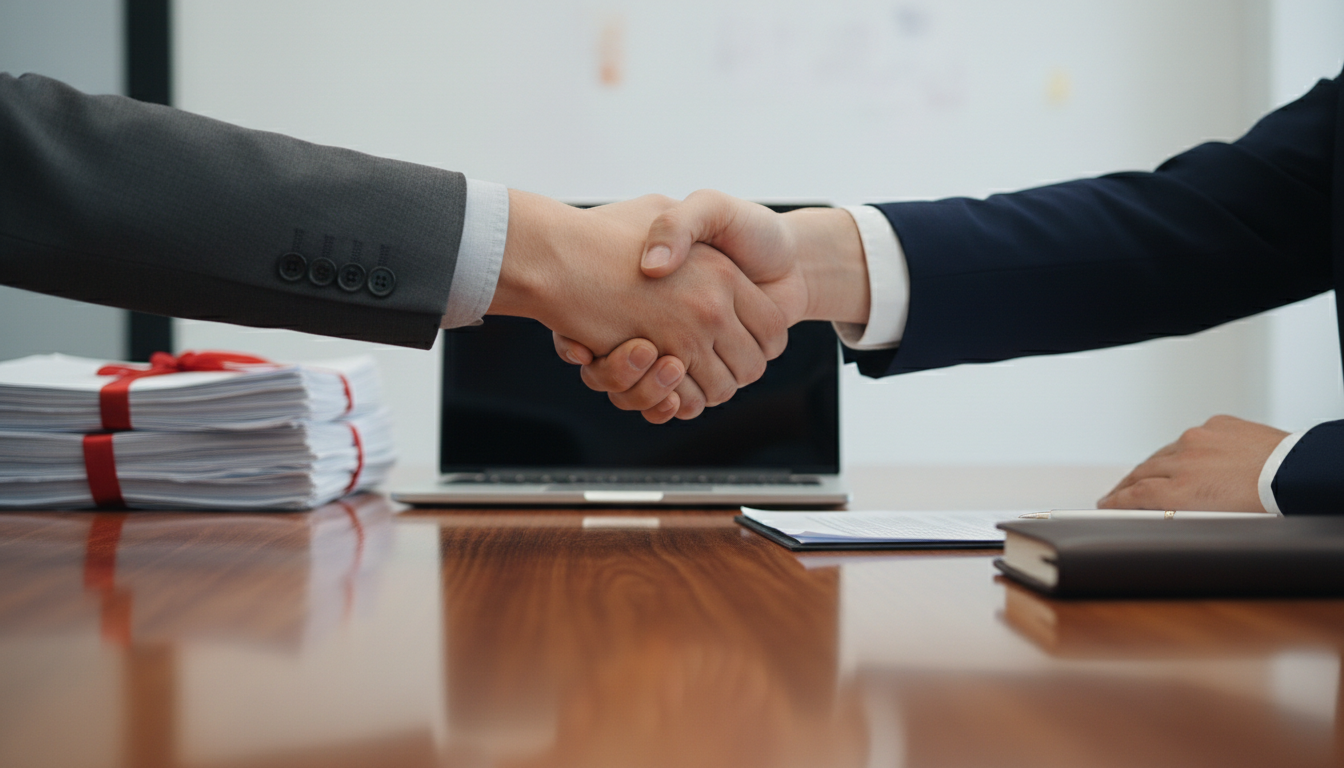 Handshake between company representative and arbitration manager