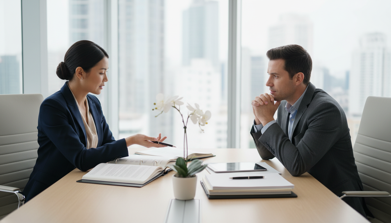 Юрист объясняет детали банкротства клиенту